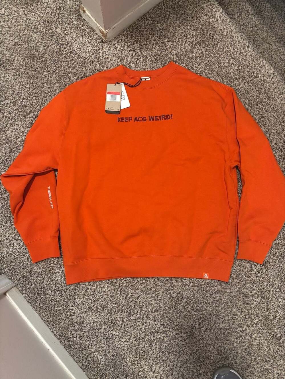 Nike ACG Therma-FIT Fleece Crewneck Sweatshirt Campfire Orange Keep ACG Weird Si